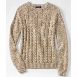 100% cotton marled cableknit crewneck sweater | Land's End | Medium